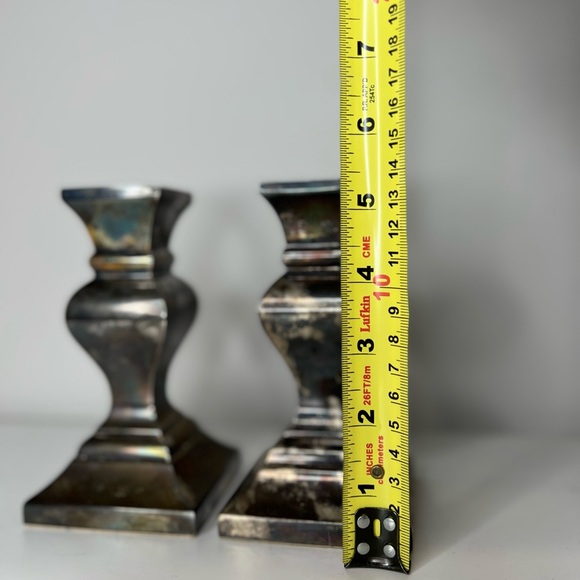 Antique Vintage Tarnished Silver Plated Brass Candle Holders - Pair of Two! - Picture 4 of 8